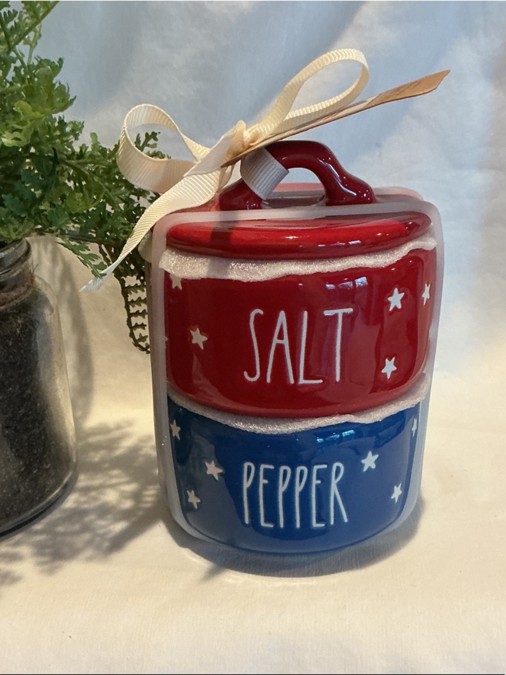 Rae Dunn Patriotic Salt & Pepper Stackable Jars